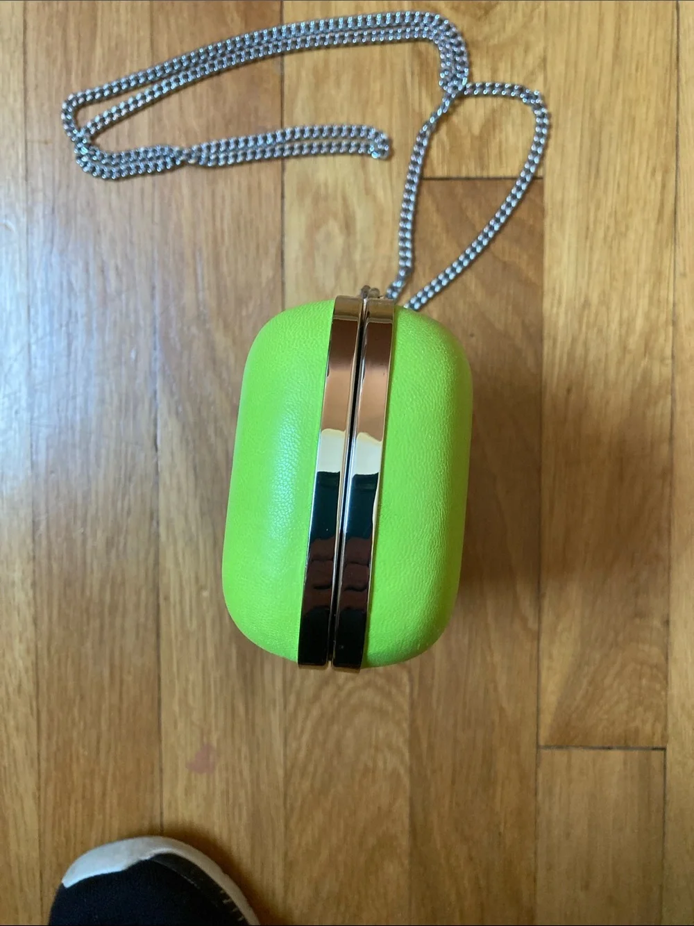 Michael Kors Lime Green Chain Strap Clutch with white bag protector